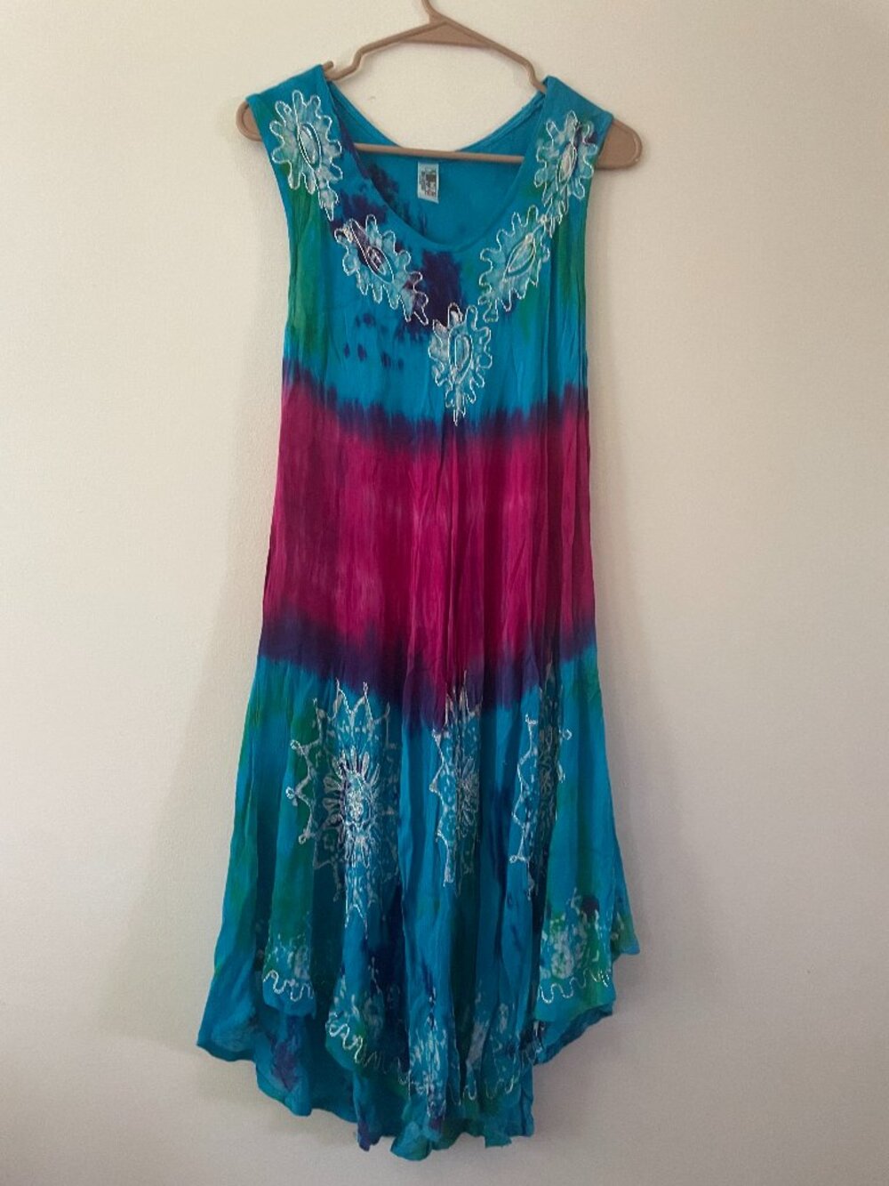 India Boutique Tie Dye Beach Dress Cover-Up Bohemian One Size Free Size